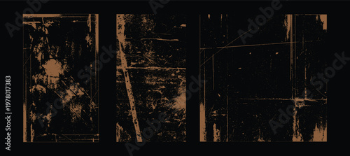 Distressed grunge textures with brown tones on black background