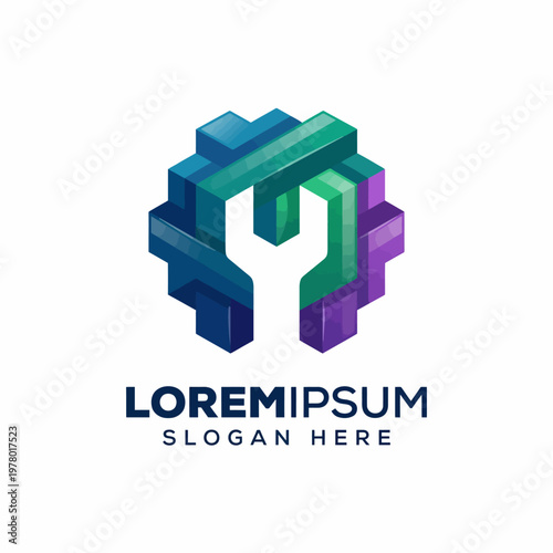 An innovative logo design featuring interconnected geometric shapes in various shades, signifying teamwork, connectivity, and modernity for any contemporary brand.