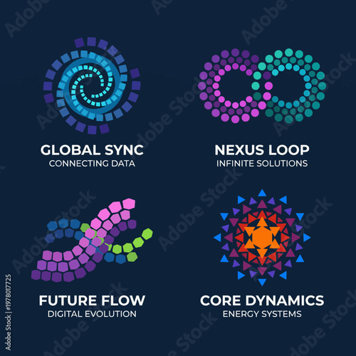 The image showcases a set of logos that represent data visualization and connectivity, perfect for companies focusing on digital evolution and providing innovative solutions.