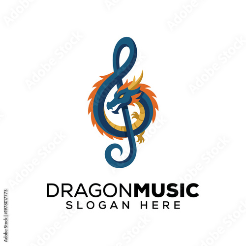 A logo combining a dragon and musical treble clef, symbolizing creativity, passion, and the mystical world of music for a modern music brand.