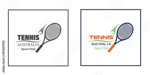Tennis australia sport club logo with racket and ball graphics