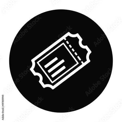 White ticket icon on black background, ticket stub symbol