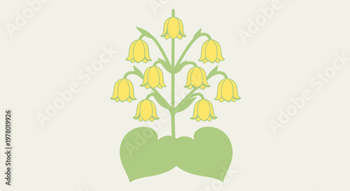 Elegant yellow bellflower illustration in soft green a vintage botanical design element on light cream background for classic style