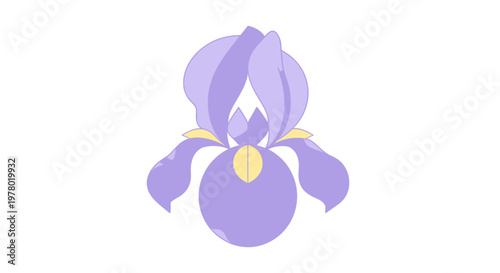 Elegant purple iris flower illustration in flat vector style showcasing graceful floral design for botanical themed projects and creative compositions