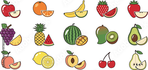 Vibrant fruit collection a colorful assortment of apples bananas grapes and more illustrated in a playful style