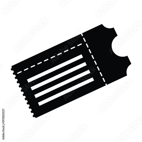 black ticket stub icon with white background and dashed line