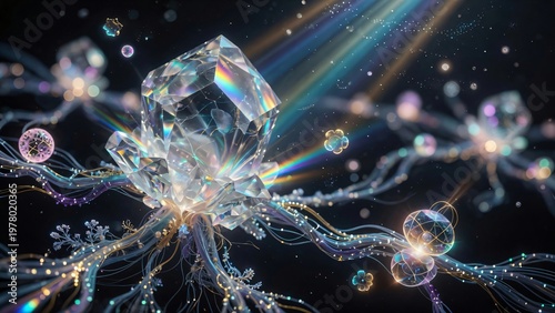 Rete neurale di cristallo incandescente, concetto di intelligenza artificiale