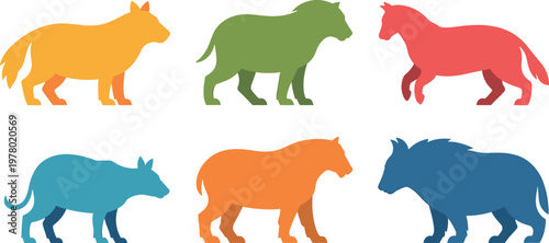 Farm animal silhouettes colorful set minimal vector illustration including cow bull horse and livestock for agriculture design use