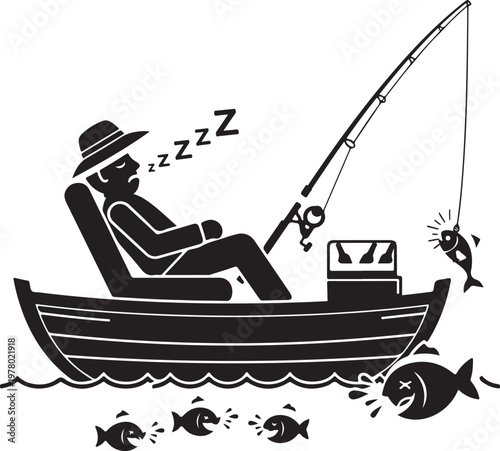 Silhouette of a man fishing in a boat at night, Generative Ai