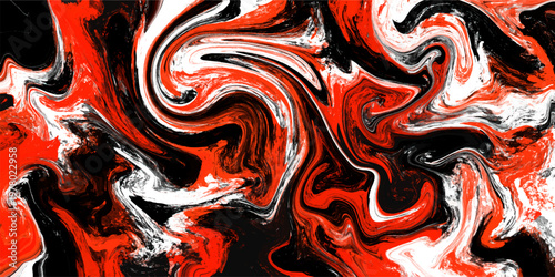 Intense red black marble texture displays chaotic fluid wave. This maximalist graphic is a bold dynamic asset.