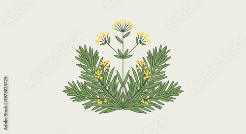 Elegant stylized wildflower illustration with yellow blooms and green foliage showcasing botanical design on soft beige background