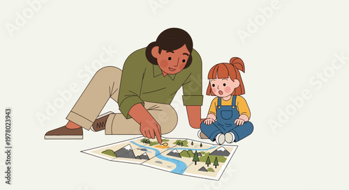 Bild auf Leinwand Mother and daughter exploring a map together in a cozy indoor setting colorful c