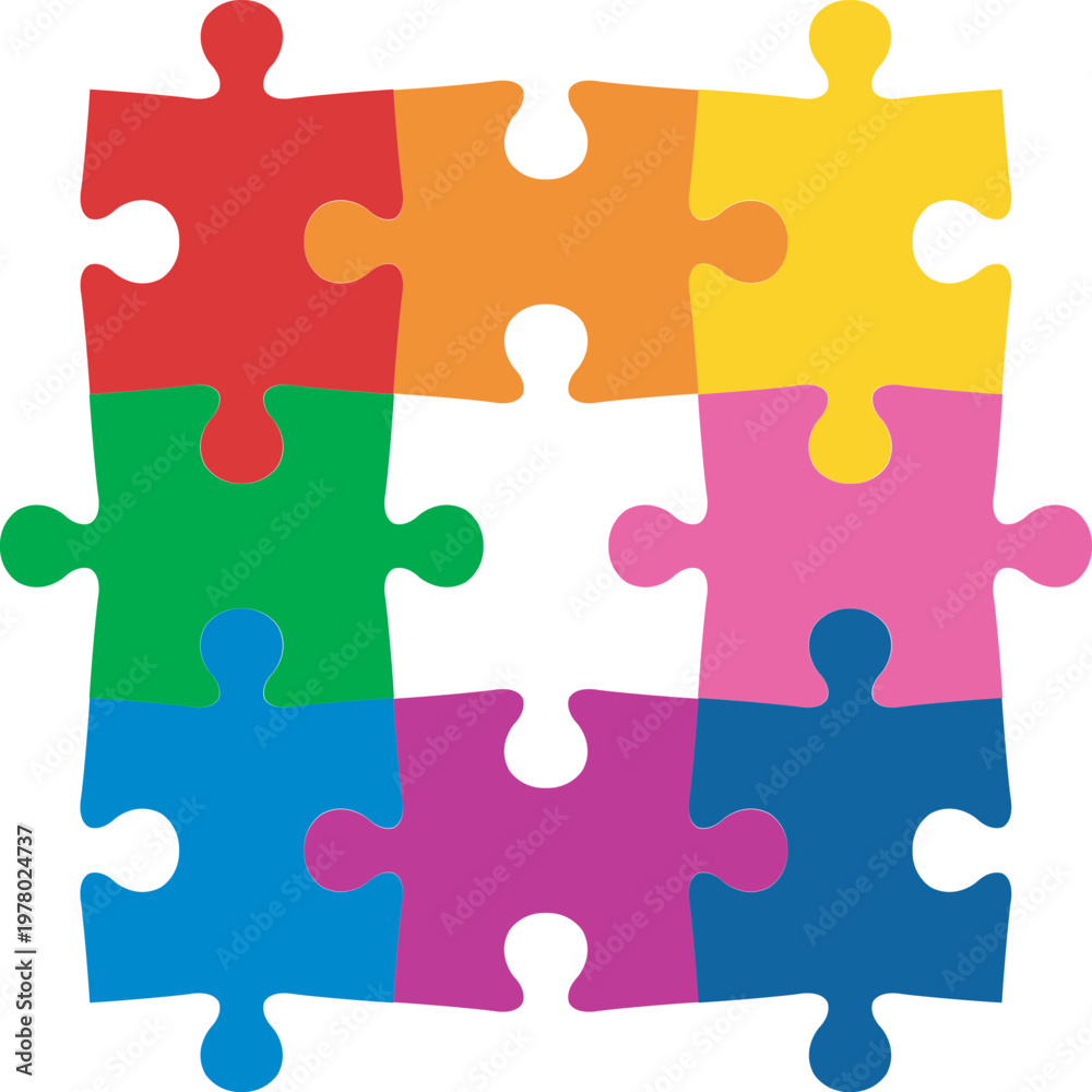 Fototapeta premium 9 Piece Puzzle Square Complete Grid Connection Concept Solid Design