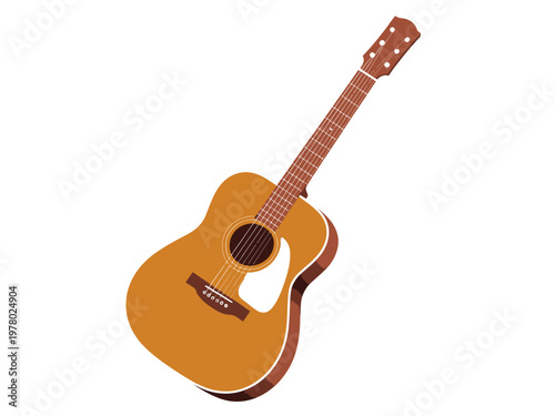 Acoustic guitar with a warm brown finish and white pickguard is depicted against a plain white background.