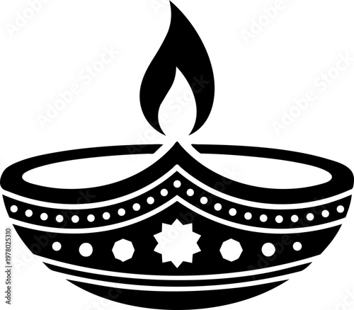 Lit Indian oil lamp diya for Diwali festival