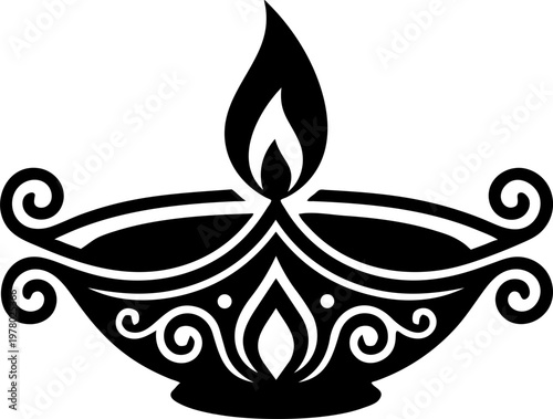 Lit Indian oil lamp diya for Diwali festival