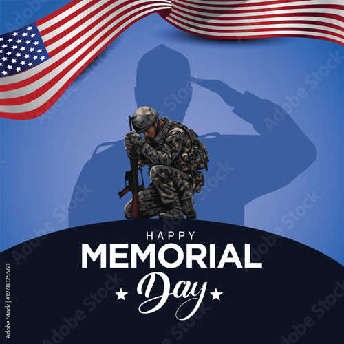 happy veterans day USA. American old soldier saluting  with flag. vector illustration designhappy memorial day USA. American old soldier saluting  with flag. vector illustration design