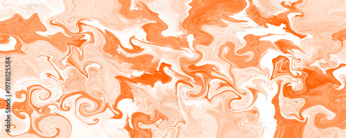 Abstract peach and white fluid liquid marble texture background. This bright chaotic acrylic paint pour provides a dynamic backdrop for digital project