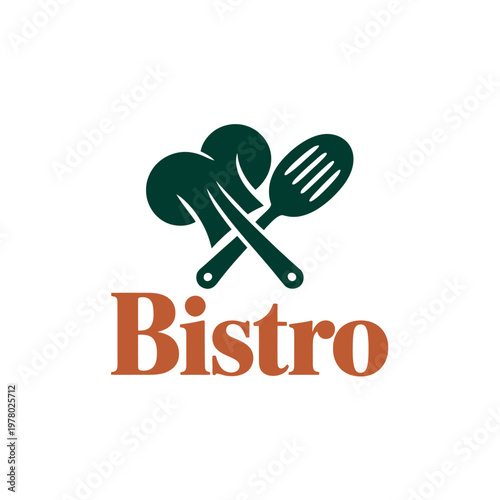 A stylized illustration of a chef's hat crossed with a spatula above the word 'Bistro', representing a culinary establishment.