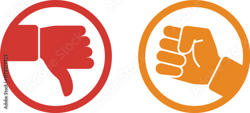 Hand gesture oval icons, set of four black and white oval symbols showing thumbs up thumbs down and stop hand signs for UI, app, and communication design.