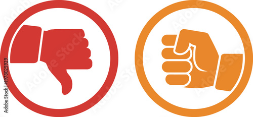 Hand gesture oval icons, set of four black and white oval symbols showing thumbs up thumbs down and stop hand signs for UI, app, and communication design.