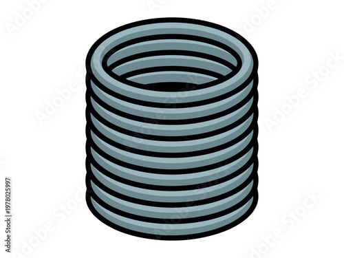 A close-up illustration of a grey coiled spring is shown against a white background.