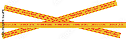 Yellow warning line with crime scene text, police investigation tape, and restricted area signs. Minimalist vector illustration.