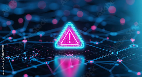 cyber security data breach warning sign glowing on a digital network background illustrating risk management and digital threat.