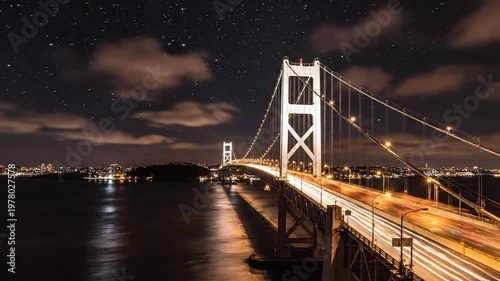 Golden Gate Bridge San Francisco at Dusk with Light Trails and Dramatic Sky