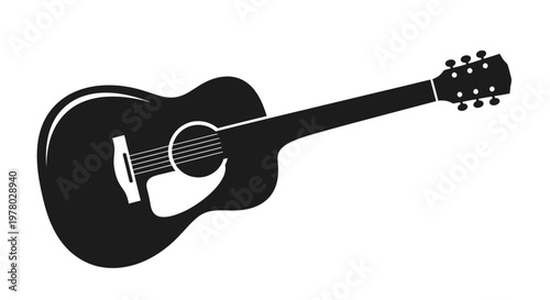Stylized black silhouette of an acoustic stringed musical instrument, perfect for graphic design elements, music-themed projects, and creative artistic expressions representing melody and rhythm
