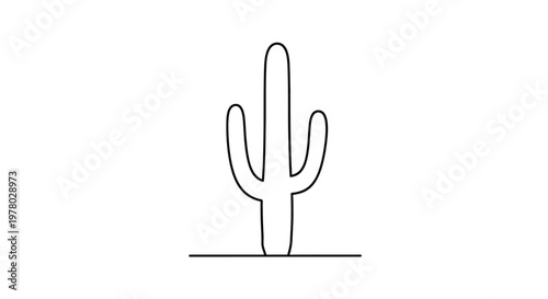 A Simple, Minimalist Line Art Illustration of a Saguaro Cactus Standing Tall on a Desert Horizon