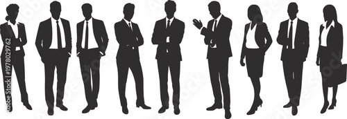 Large Group of Professional Business People Silhouette Standing in Formal Suits for Corporate Team Building Leadership Success Diversity and Global Management Concept Background
