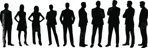 Large Group of Professional Business People Silhouettes Standing in Formal Suits for Corporate Team Building Leadership Success Diversity and Global Management Concept Background