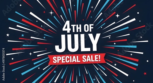 Festive 4th of july special sale advertisement with vibrant fireworks display