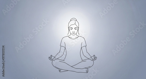 Conceptual line art illustration of a serene woman meditating, symbolizing inner peace, mental clarity, and spiritual well-being achieved through mindful practice and self-reflection