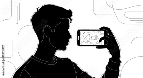 Man holding phone showing screen with people interacting with devices for modern communication