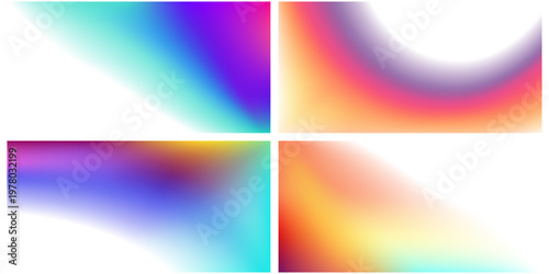 Abstract bright blurred gradients. Bright iridescent fluid liquid gradients. Vibrant decorative elements with transparent overlay effect for collage, template.Vector colourful blur garidents.