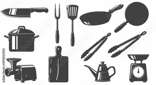 Modern Black Kitchenware and Cooking Utensils Set