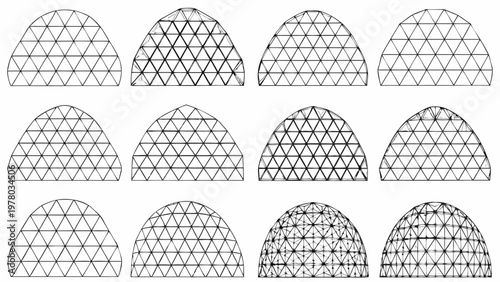 Geometric arch patterns arranged in a grid formation black and white