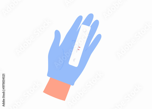 A gloved hand holds a positive pregnancy test indicating a hopeful result