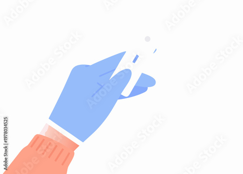 A gloved hand points upwards towards falling white shapes