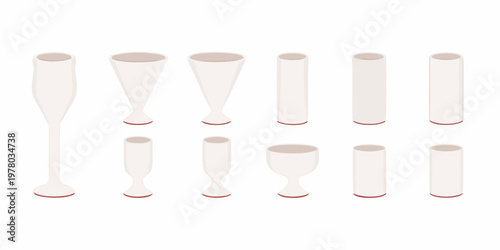 Collection of various white stemmed glasses and cylindrical vessels