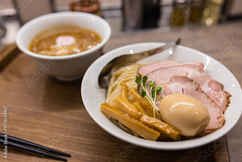 Japanese pork dipping ramen served with rich broth