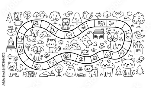 French garden board game for kids – poodle path to Luxembourg Palace coloring page