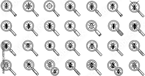 Pest Control Icons: Hand-Drawn Insect Inspection  Prevention Symbols