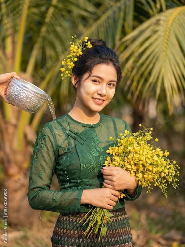 Celebrating thingyan burmese tradition and culture in vibrant nature