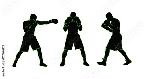 Boxing Silhouettes: Three Fighters in Action Poses