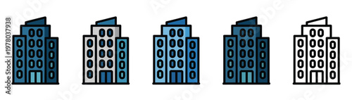 Company icon in different style vector illustration, dual color and monochrome versions featuring filled, outline, line, and stroke styles, versatile icon set optimized for web applications, mobile