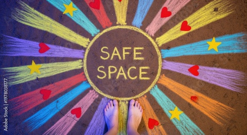 Wallpaper Mural Creative Chalk Art Sun with SAFE SPACE Message Symbolizing Inclusivity, Belonging, and Emotional Security Torontodigital.ca