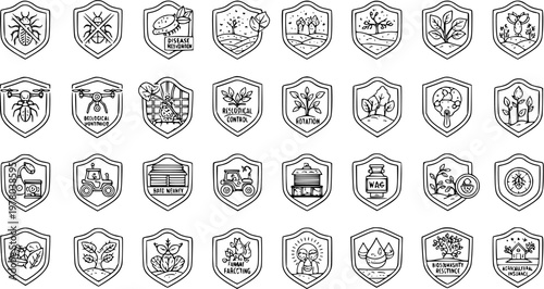 Farming and Agriculture Icons - Biological Pest Control, Drones, Crops, Technology and Sustainability